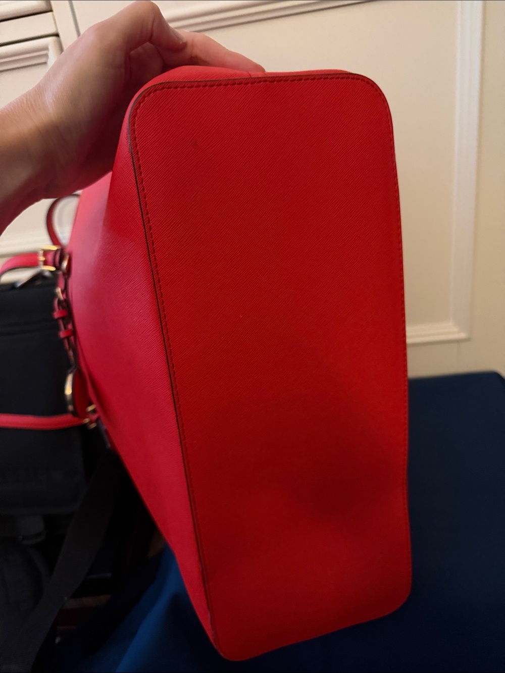 Michael Kors Bright Red Saffiano Leather Tote with Logo Charm - Picture 9 of 15